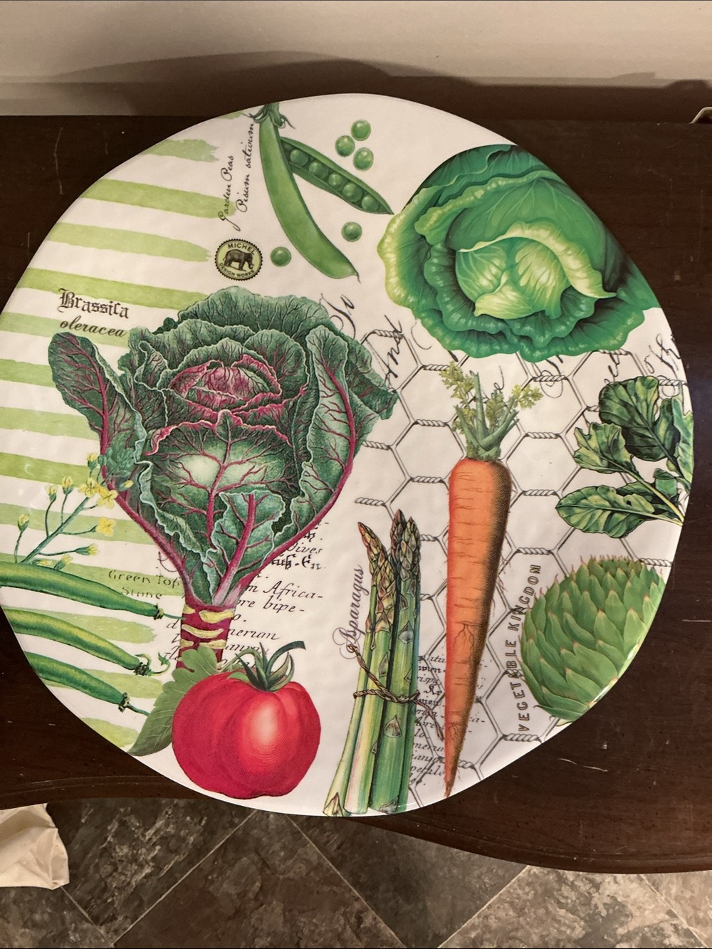 Michel Design  Works Green and Pink Garden Vegetable plate Extra Large 18” Round